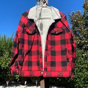 Black and red checkered Sherpa jacket. Wore once! Perfect condition!